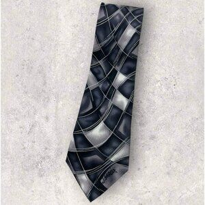 J. GARCIA Silk Tie XL Gray White Art W:3.7" EUC